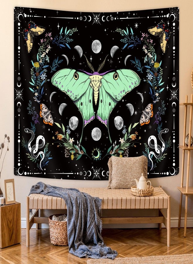 GOAOK Boho Butterfly Floral Aesthetic Tapestry, Moon Phase Sun Moon Art Tapestries, Cute Moth Vintage Botanical Fairy Flower Plant Tapestry Wall Hanging for Bedroom Living Room Dorm, 60'' X 44'' Black - Image 2